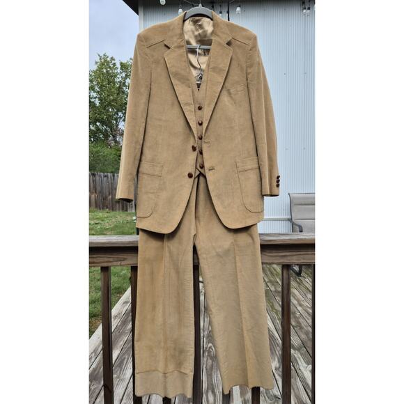 Vtg 3 Pc Corduroy Leisure Dress Suit Western Deadstock 42...